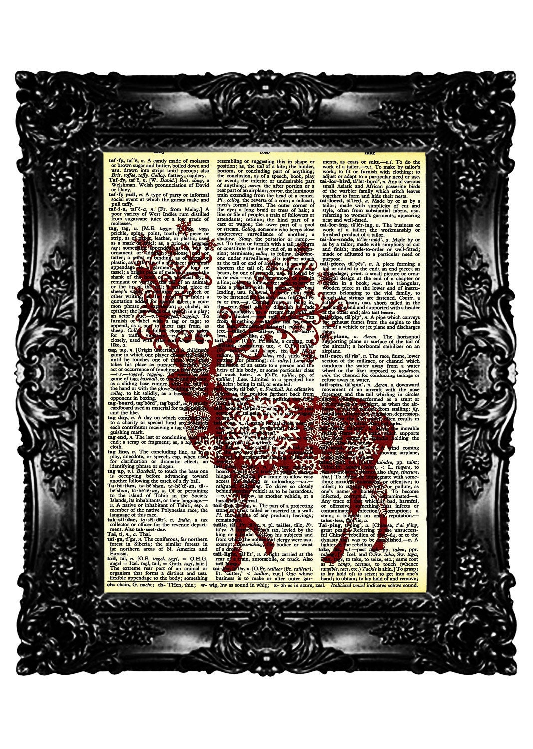 Upcycled Book Dictionary Print   Art Prints Vintage Book Print  Vintage Book Page Recycled Winter in Deer   Buy 3 get 4th free