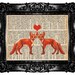 Sweetheart FOXes  Upcycled Book Dictionary Print  Art Prints Vintage Book Print Vintage Book Page Recycled   Buy 3 get 4th free