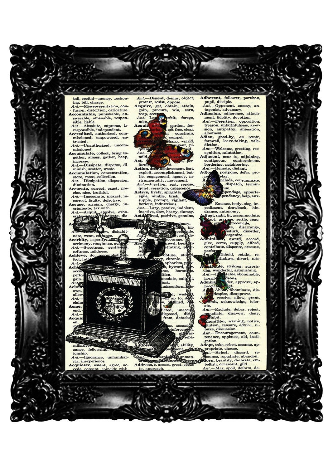 Retro TELEPHONE Dictionary Print  Upcycled Book   Art Prints Vintage Book Page  Vintage Book Print Buy 3 get 4th