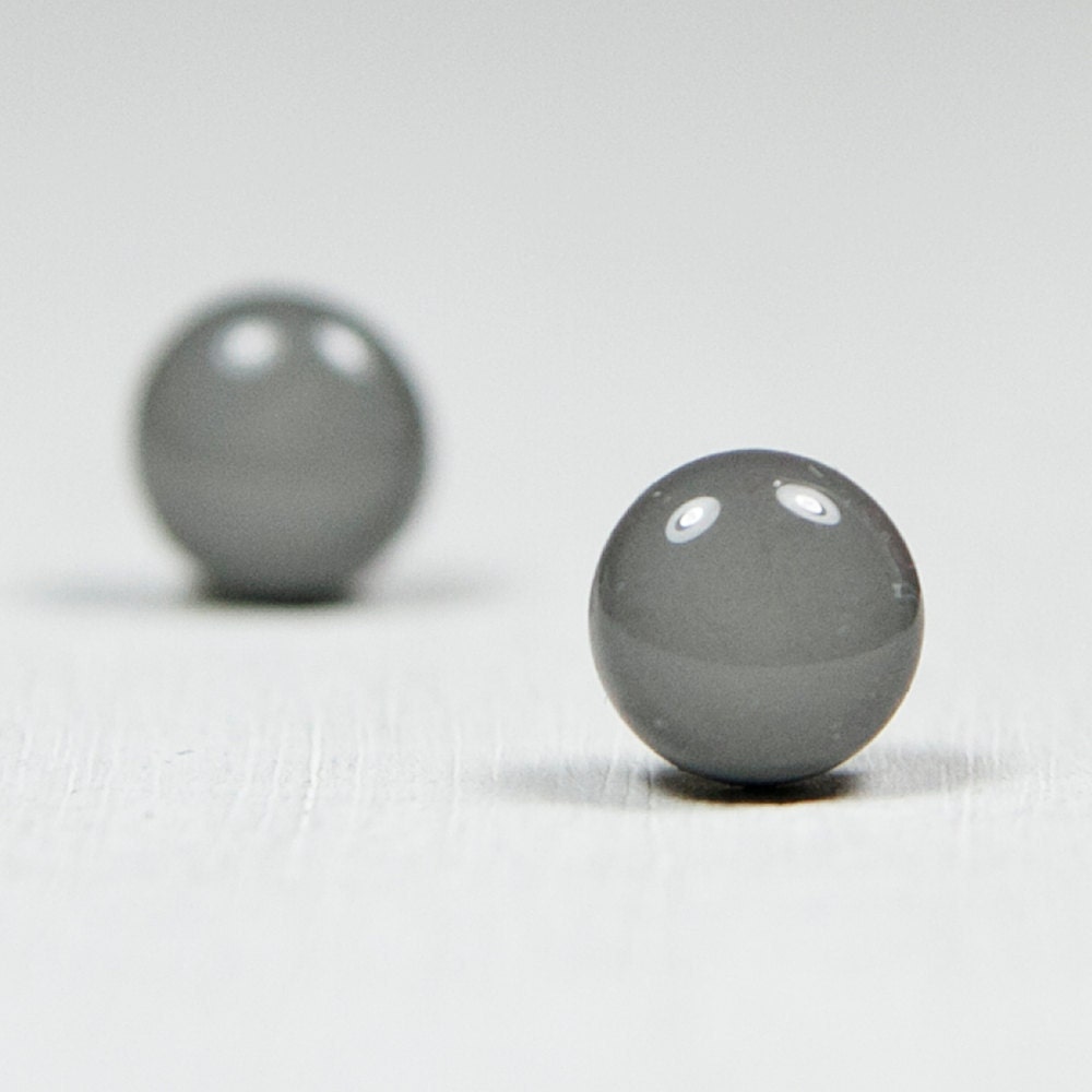DARK GRAY - Stud Post Earrings - Resin & Clay Grey Earrings Studs - Polymer Clay Dot Posts Circle Studs