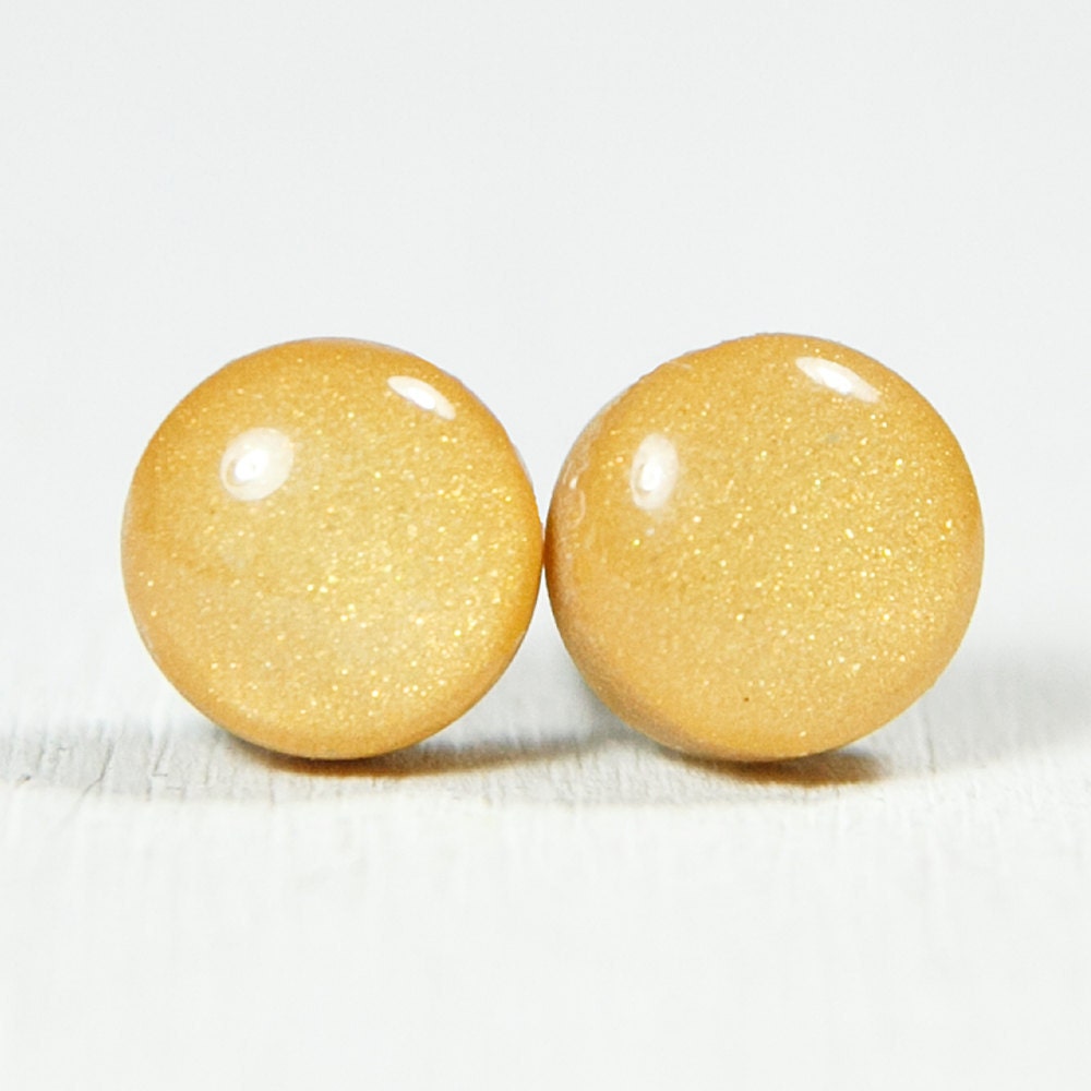 GOLD - Stud Earrings Posts - Resin & Clay Dot Earrings - tiny or medium size - simple casual