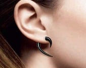 Fake Gauges - Small Hooks -  Black Horn Earrings