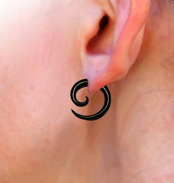 Fake Gauge Earrings - Medium Tribal Spirals - Organic Salvaged Horn