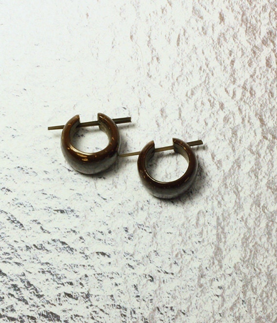 Mini Hoops - Post Earrings - Echo-Friendly Dark Tropical Wood