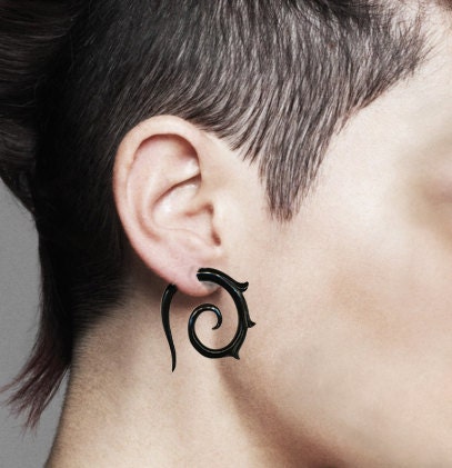 Girl With The Dragon Tattoo - Lisbeth Spirals - Fake Gauge Eco-Friendly Horn Earrings