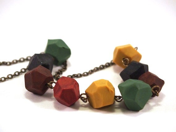 Faceted polymer clay necklace - Earth Tones