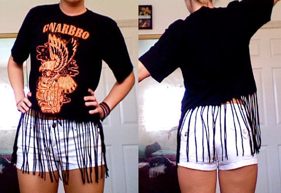 Cut Up Fringe Crop Top Hipster T-Shirts