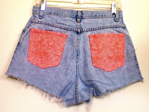 High Waisted Distressed Light Blue Pink Floral Print Denim Shorts