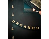 Dreamer - conceptual whimsical fine art photograph chalkboard black dark retro gift for him unisex dude man steampunk twilight decor picture