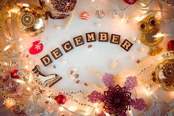 December - photography print Merry Christmas decor New Year lights garland festive ornament celebration holiday joy calendar owl gift