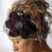 KNIT headband - ear warmer - head wrap - neck warmer - with knit flower and button closure - lamb's wool