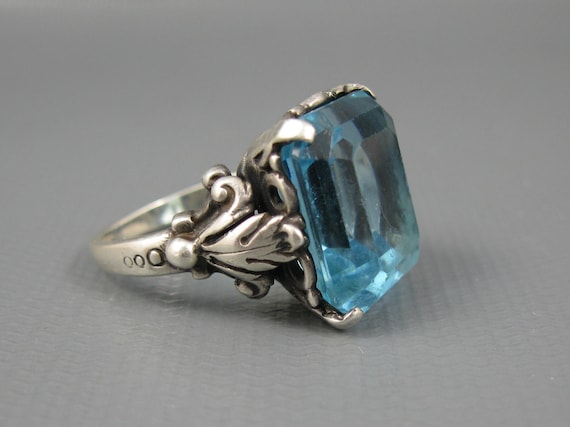 Vintage Rare Guglielmo Cini Sterling Blue Art Glass Ring Signed Size 7.5