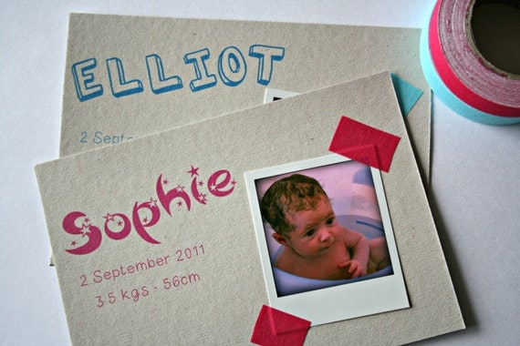 Baby birth photo announcement cards - recycled kraft paper