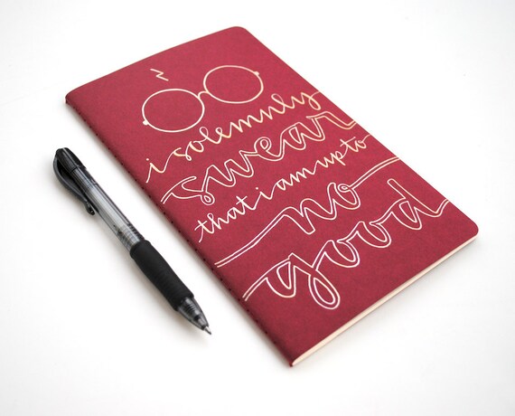 Harry Potter Inspired Notebook, Modern Calligraphy, Gryffindor Edition, Gold Ink on Red Moleskine, I Solemnly Swear That I Am Up to No Good