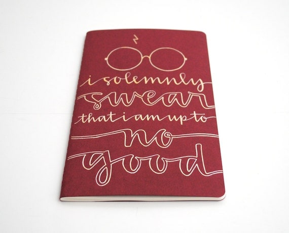 Harry Potter Inspired Notebook, Modern Calligraphy, Gryffindor Edition, Gold Ink on Red Moleskine, I Solemnly Swear That I Am Up to No Good