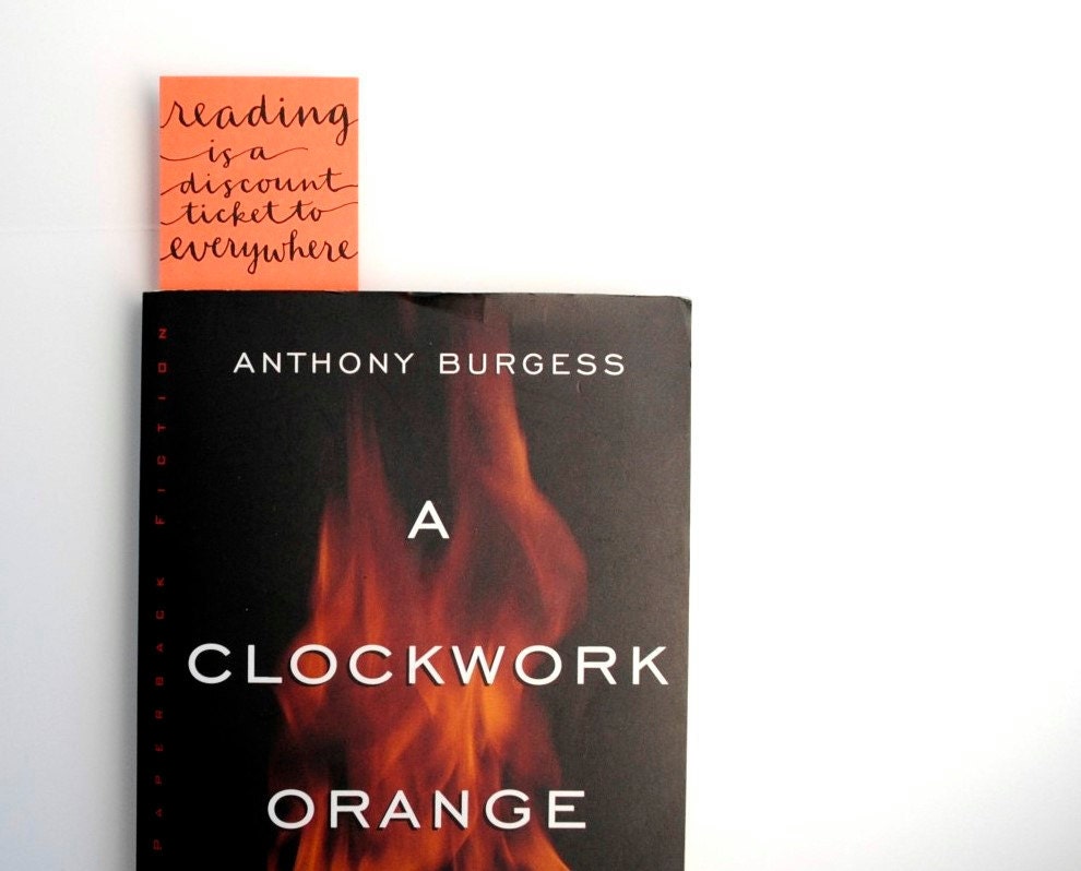 Calligraphed Bookmark in Orange - Reading is a Discount Ticket to Everywhere