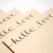 Hello Love Stationery Set, Handwritten Cards, Modern Calligraphy, Tan, Beige, Khaki, Neutral, Set of 4 Flat Notecards