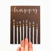 Happy Birthday Greeting Card with Handwritten Calligraphy and Block Lettering . Birthday Candles . White Ink on Chocolate Shimmer