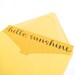 Hello Sunshine, Stationery Set, Modern Hand Lettering, Handwritten Calligraphy, Mustard and Lemon Yellow, Set of 5 Flat Notecards