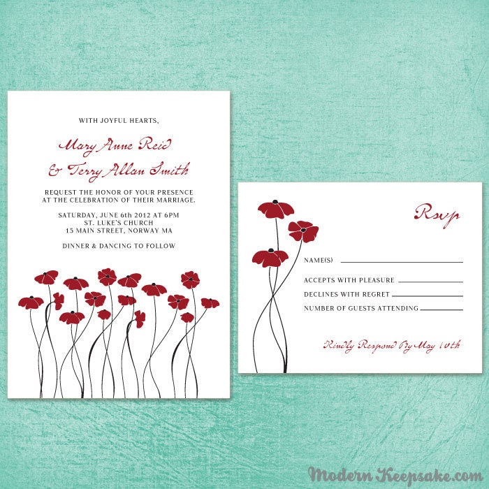 Wedding Invitation Suite - Poppy Field - SAMPLE SET - Invite and RSVP Cards- sale