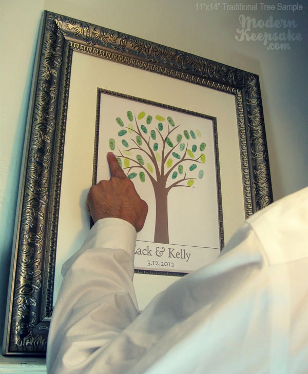 Winter Wedding Tree - Finger Print Guestbook Print -  16x20 - 100 Signature Keepsake Poster