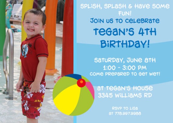 Custom Photo Birthday Pool Party Invitation Il_570xn