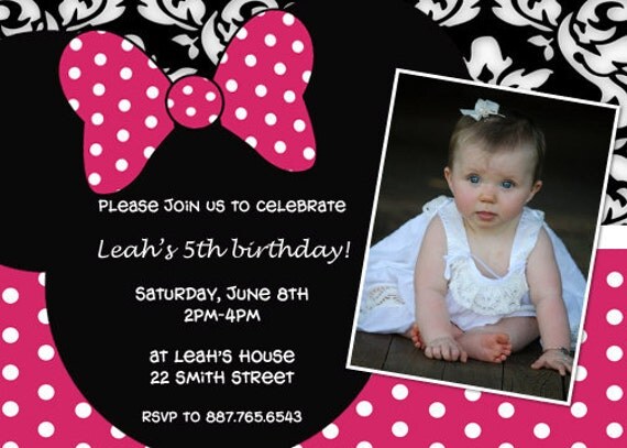 Printable Minnie Mouse Photo Birthday Invitation Il_570xn