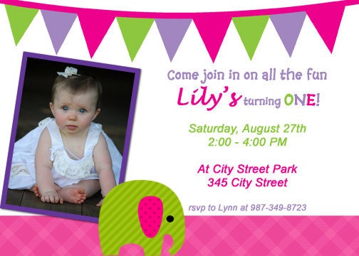 Printable Bright Elephant Birthday Party Invitation Il_570xn
