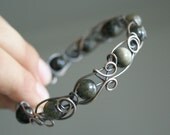Golden Obsidian - brass wire wrapped bangle bracelet