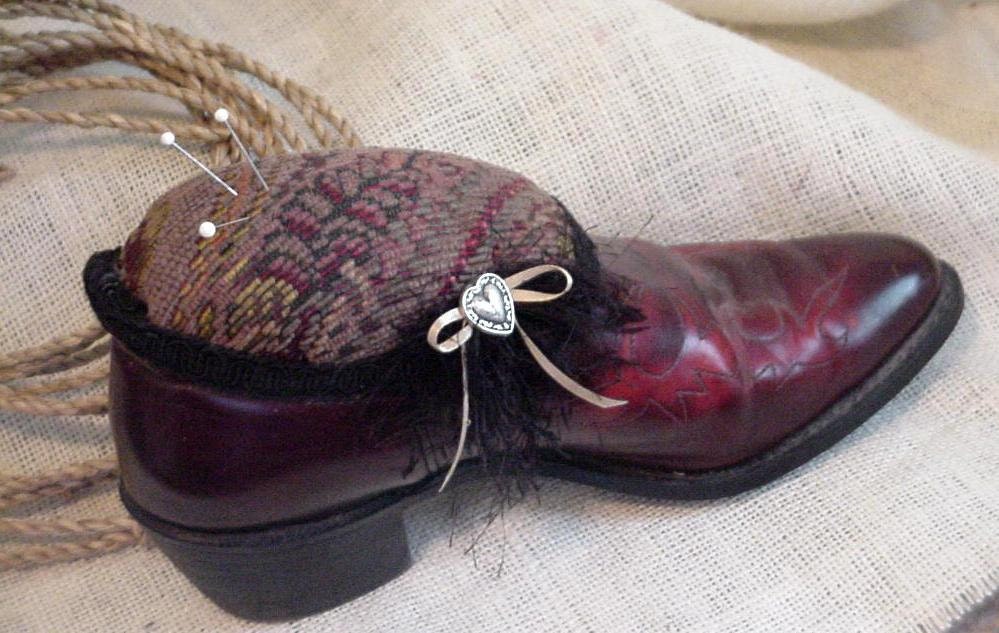 Cowboy Boot Pincushion Western Cowgirl Upcycled Cowgirl Boot Sewing Pin Cushion Pin Keep Original OOAK itsyourcountry