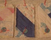 Upcycled Patchwork Tags Prim Shabby Vintage Feed Sack Fabric Cutter Quilt Gift Hang Tags Place Cards itsyourcountry