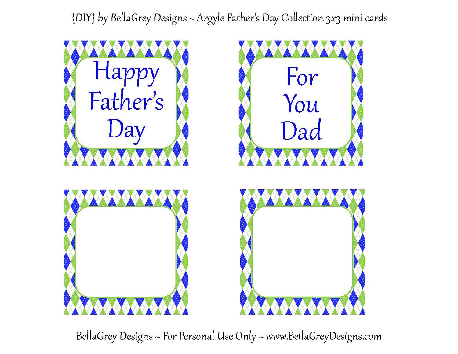 PRINTABLE Mini Note Cards - Custom Argyle Father's Day Collection - BellaGrey Designs Il_170x135