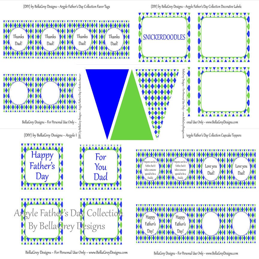 PRINTABLE Entire Collection - Custom Argyle Father's Day Collection - by BellaGrey Designs Il_570xn