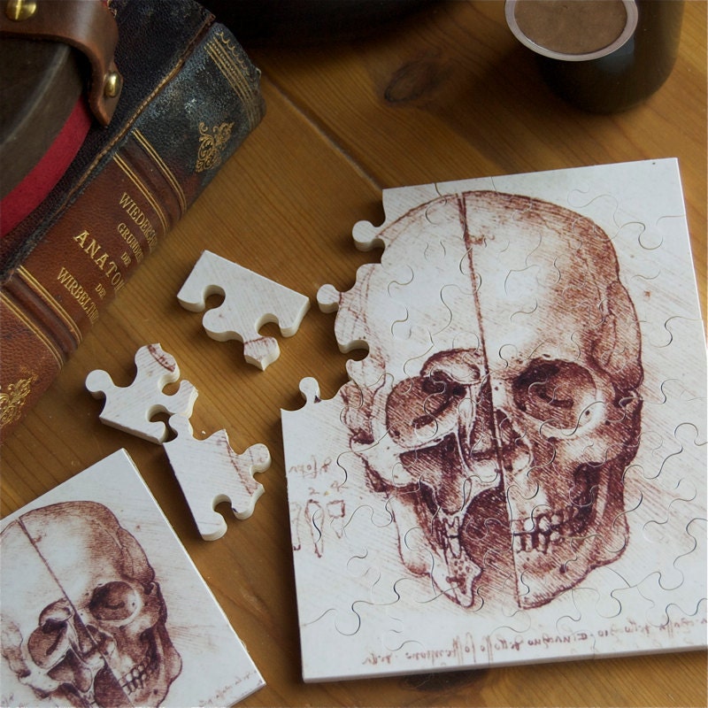 Jigsaw Puzzle, Wooden, 35 pieces -"View of a Skull", Da Vinci (1489)