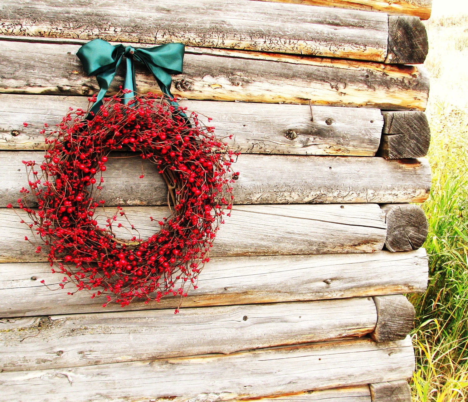 CHRISTMAS in JULY-Rustic RED Berry Wreath-Year Round Wreath- Door Wreath-Rustic Home Decor-Scented Apple Cinnamon or Choose your Scent - WildRidgeDesign