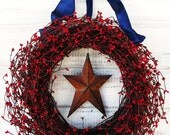 Primitive PATRIOTIC Wreath-Star Wreath-Rustic Wreath-Summer Wreath-4th July-Door Wreath-Scented Cinnamon Stix-Choose your Scent and Ribbon