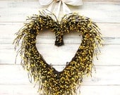 SASSY SUNNY YELLOW Heart Wreath-Summer Door Wreath-Fall Wreath-Rustic Woodland Wedding-Scented Apple Cinnamon-Choose Scent & Colors