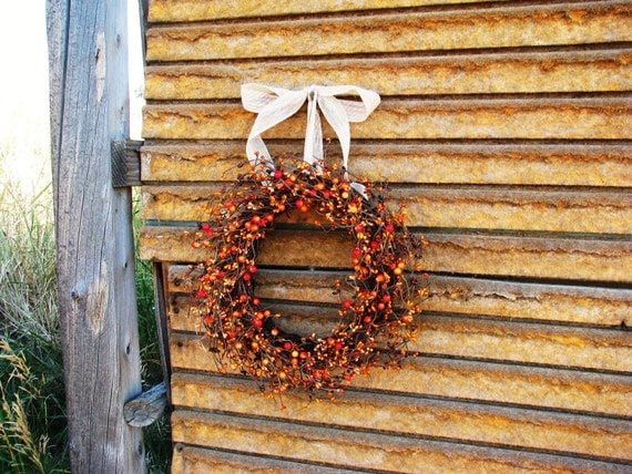 BURNT ORANGE & CHOCOLATE Brown Berry Wreath-Fall Autumn Door Wreath-Rustic Grapevine Wreath-Scented Spiced Cran Apple-Pick your Scent