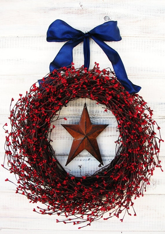 Primitive PATRIOTIC Wreath-Star Wreath-Rustic Wreath-Summer Wreath-4th July-Door Wreath-Scented Cinnamon Stix-Choose your Scent and Ribbon