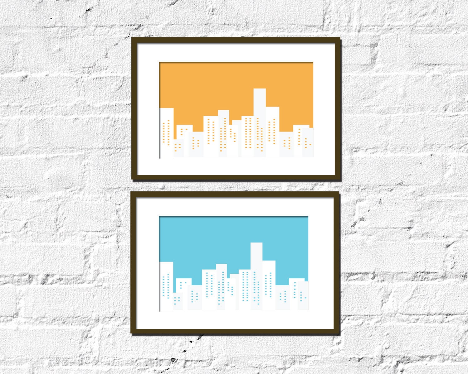 Modern Art Prints- City Skyscrapers- Set Of 2- 17X11, Other Sizes
