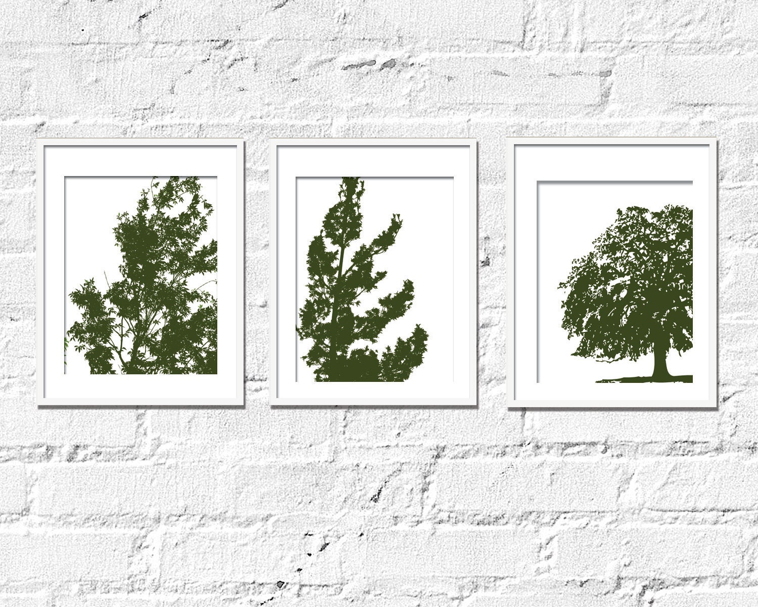 Trees Artwork, Set of Modern Prints- Lush Trees- Set of 3, 11X14 Inches Other sizes and colors available