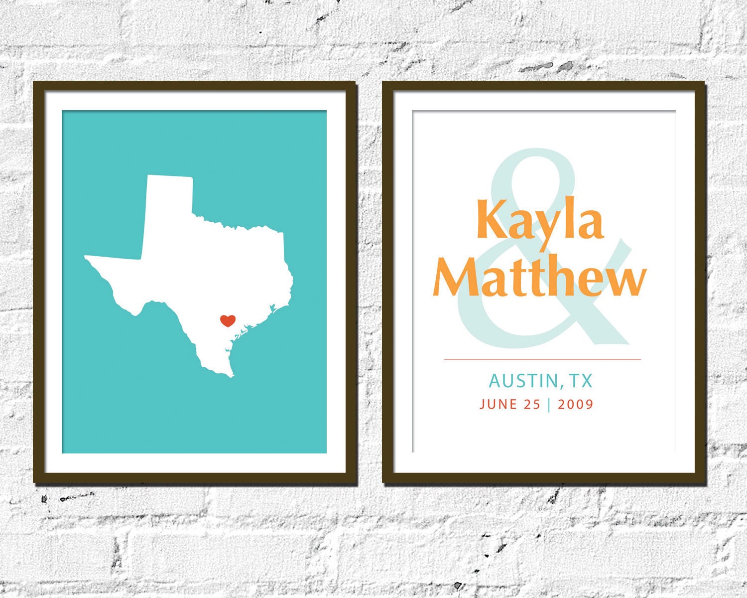 State Artwork Set for Couples, Stately Love, Texas- 11X14 Inches, Set of Two, Wedding Gift, Anniversary Gift