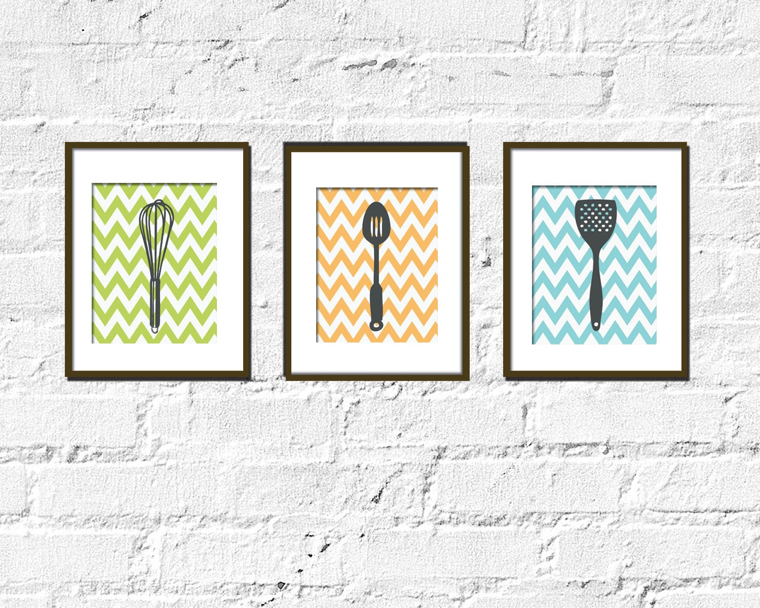 Kitchen Art Prints - Chevron Kitchen Set of 3- 5X7 Inches, Other sizes