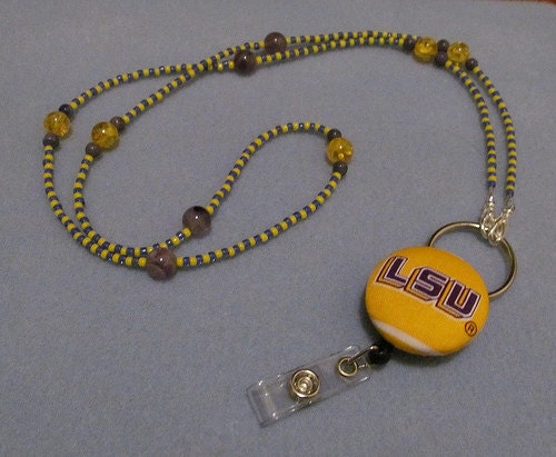 LSU Tigers Beaded ID Badge Lanyard Yellow & Purple - Free Shipping