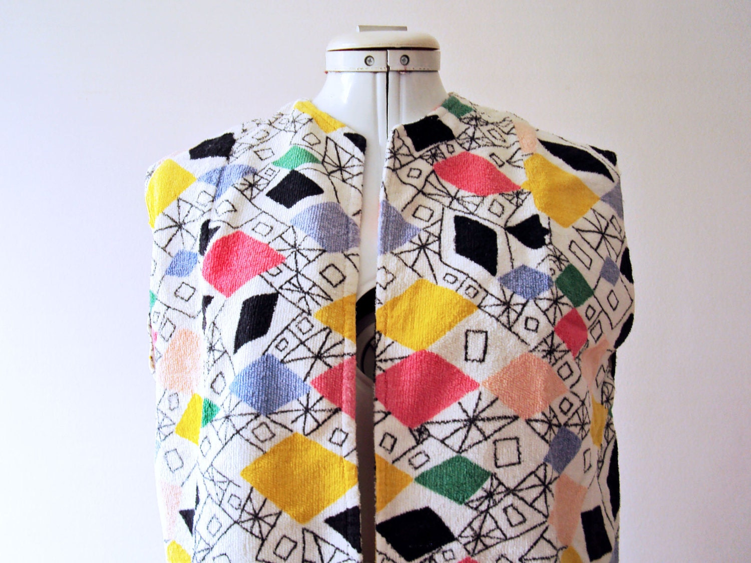 Vintage 50s Atomic Beach Jacket Terry Towel Pool Beach Cover Up Vest