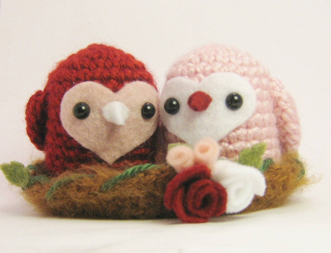 Valentines Day Crochet Love Birds with Nest Amigurumi Dolls