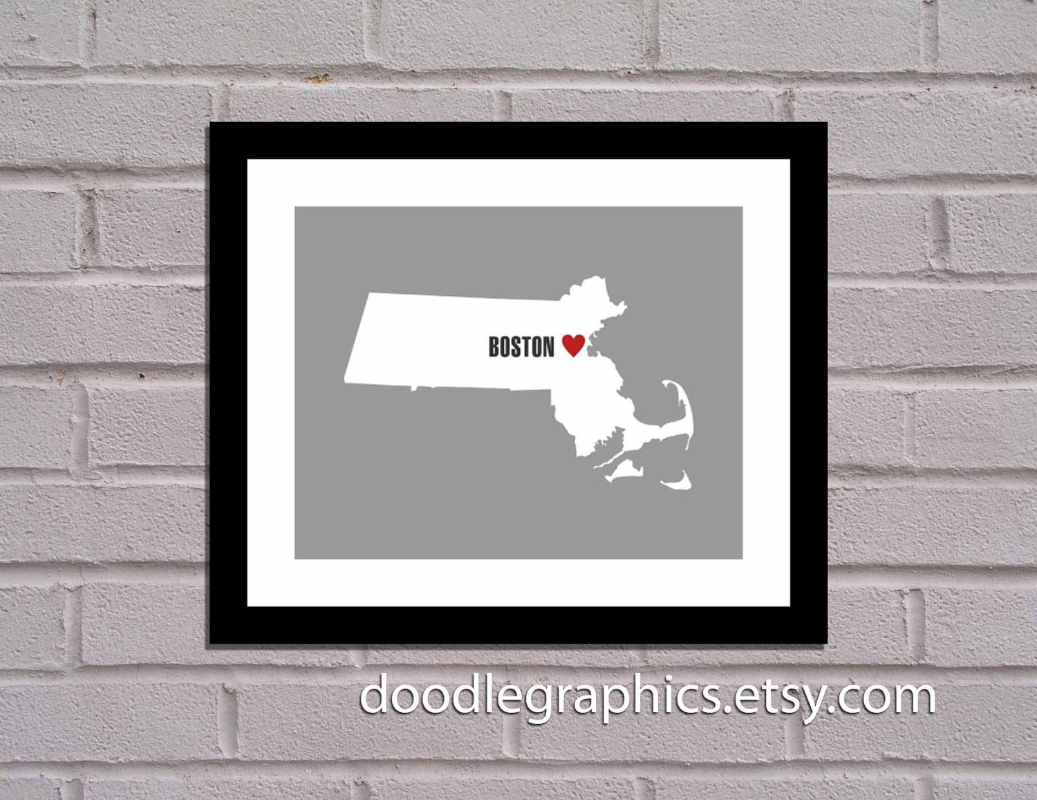 I Love Boston Art Print - Massachusetts State Heart - Boston City
