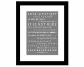 5 X 7 Scripture Wall Art Subway print - Love Is - 1st Corinthians 13, with white mat