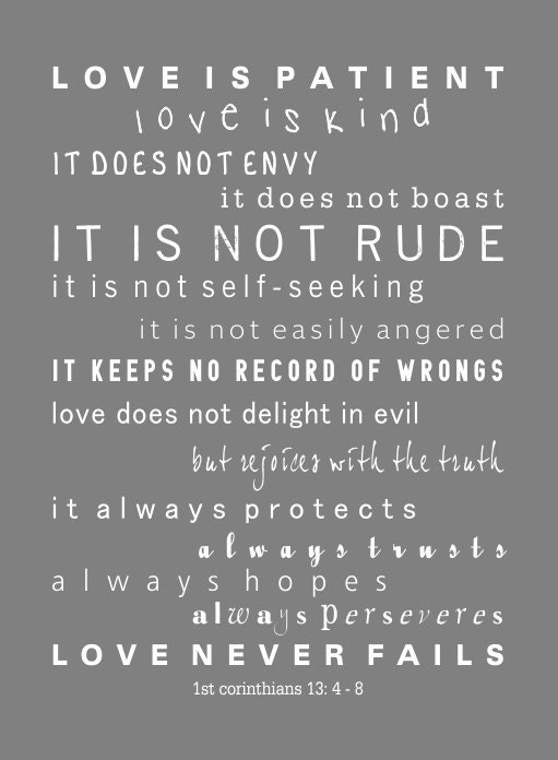 5 X 7 Scripture Wall Art Subway print - Love Is - 1st Corinthians 13, with white mat