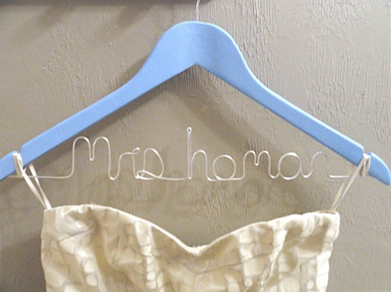 Bride Wire Wedding Hanger-Something Blue-Personalized Custom PAINTED Wooden Wedding Dress Hanger